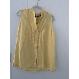 Lands End Yellow Sleeveless 100% Linen Top Sz Medium Button Up Tunic Beach